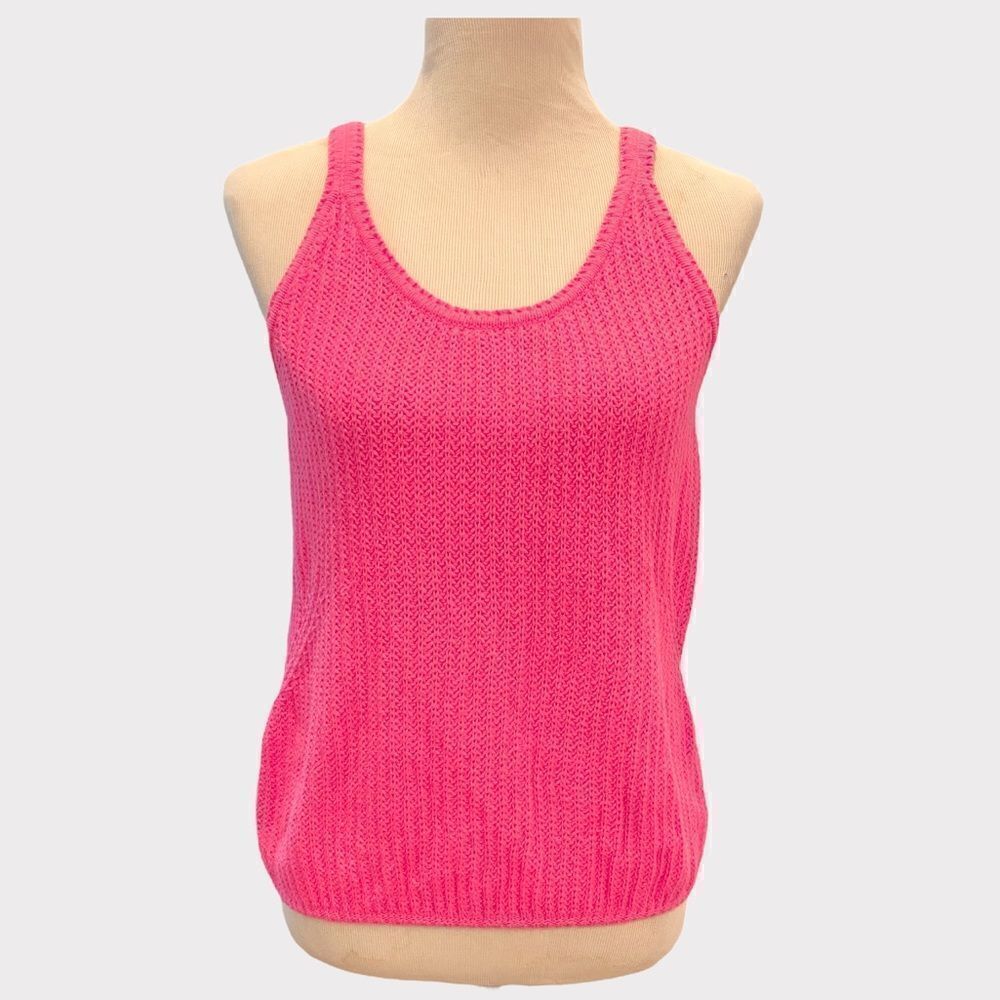 Hot Pink Knitted Crochet Y2K Academia Tank Top Business Casual Relaxed Shirt Xl